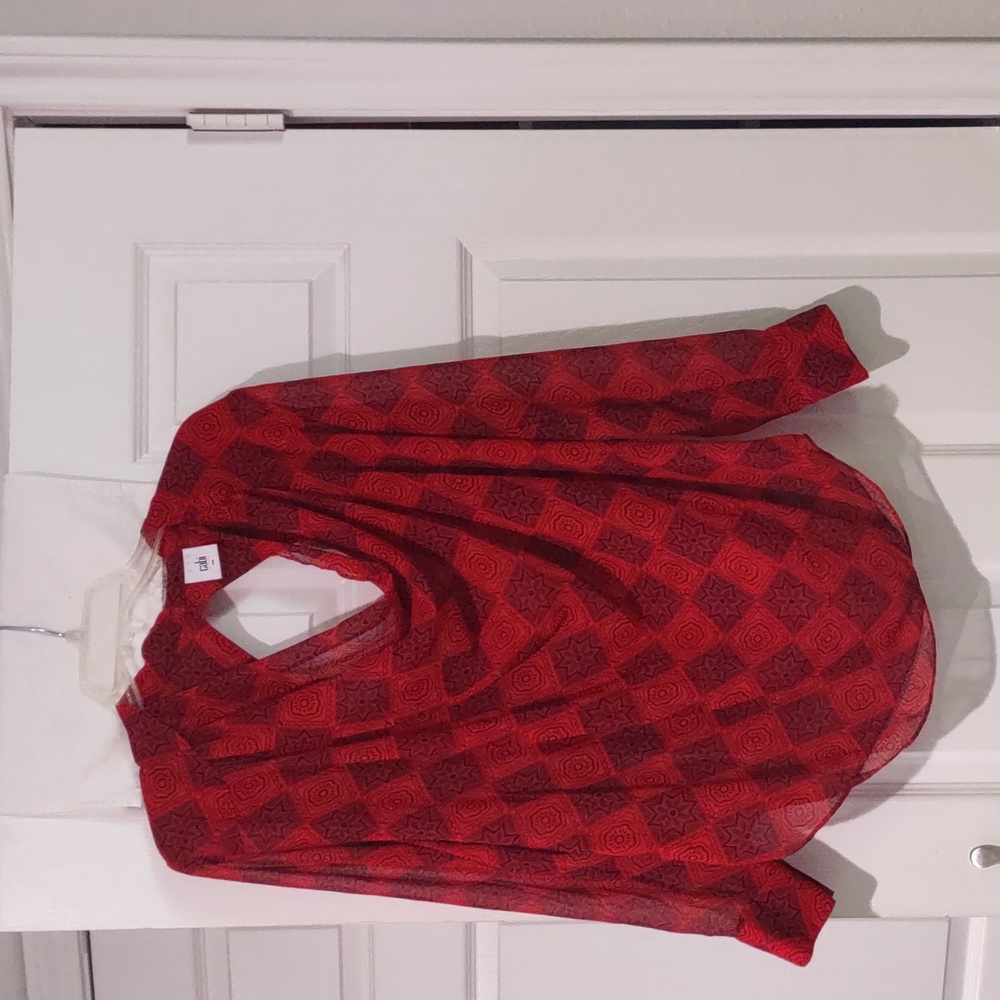 cabi red and black sheer top. Size small